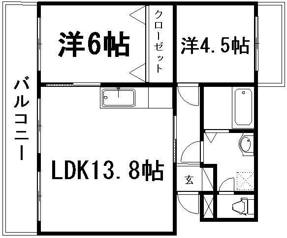 第一我心ヶ丘マンション(2LDK/2階)の間取り写真