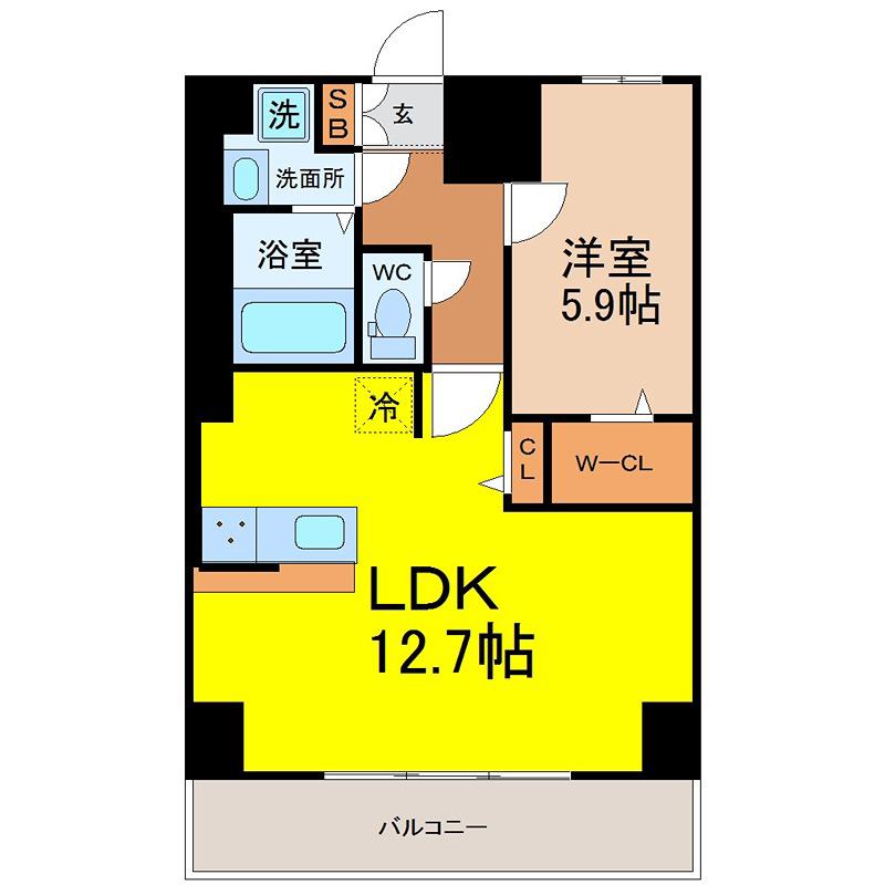 ドゥナーレ辻町(1LDK/8階)の間取り写真