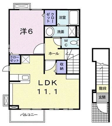 ヌーベル アンジュI(1LDK/2階)の間取り写真