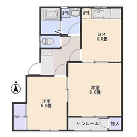 ルシエールB(2DK/1階)の間取り写真