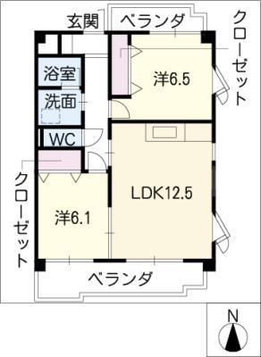 フローレス桜山(2LDK/3階)の間取り写真