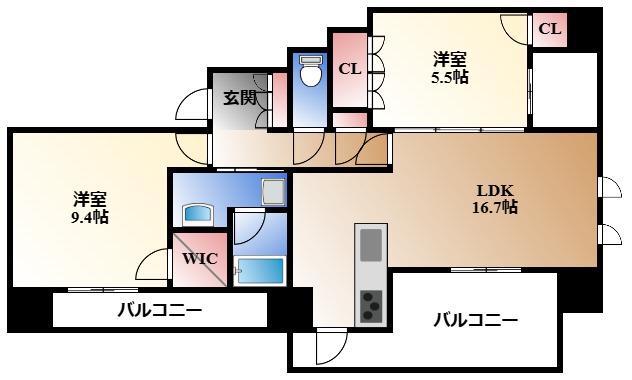 プライムメゾン御器所(2LDK/8階)の間取り写真