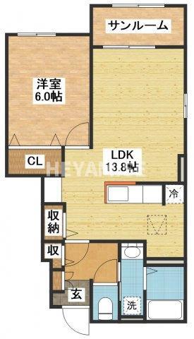 グランドソレーユ 海凪 A(1LDK/1階)の間取り写真
