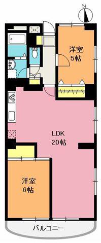 ウエストヒルズ(2LDK/3階)の間取り写真