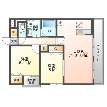 ティリア コート(2LDK/3階)の間取り写真