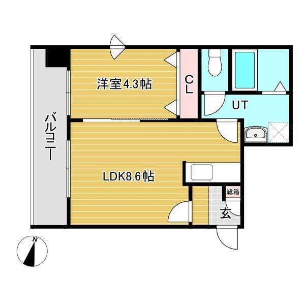シュクル医大南(1LDK/6階)の間取り写真