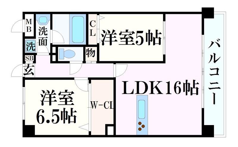 フランディルルミエ思案橋(2LDK/1階)の間取り写真