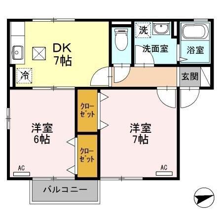 スクエア(2DK/1階)の間取り写真