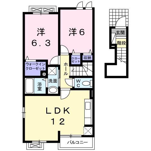 サンシャイン王子原II(2LDK/2階)の間取り写真