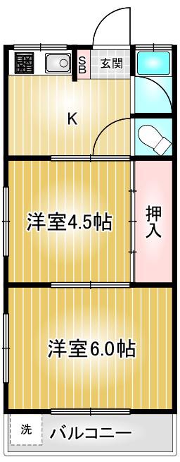 星ヶ丘荘(2K/1階)の間取り写真