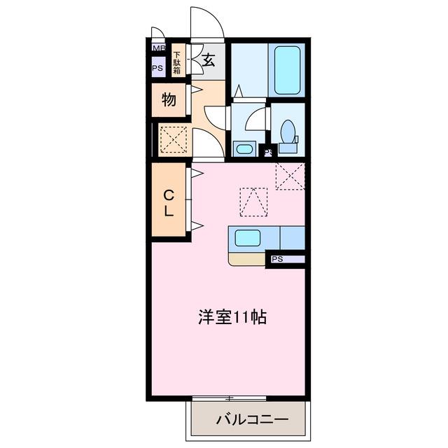 プリムローズヒル A(ワンルーム/2階)の間取り写真