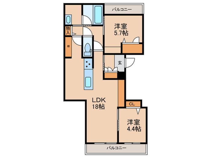 アンビエラ唐湊(2LDK/3階)の間取り写真