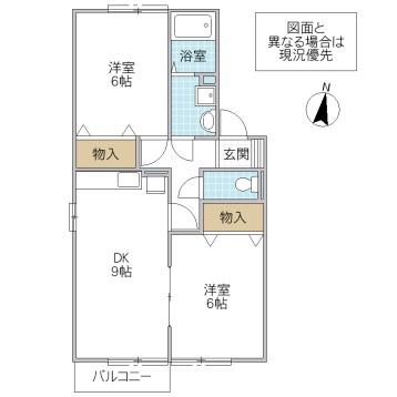 ウエストチェスター(2DK/1階)の間取り写真