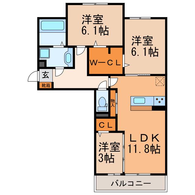 ドゥ・クラージュ(3LDK/2階)の間取り写真