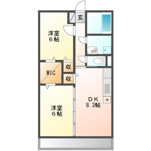 ビューコーポ高屋(2DK/2階)の間取り写真