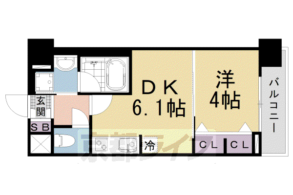 ベラジオ雅び烏丸十条II(1DK/6階)の間取り写真