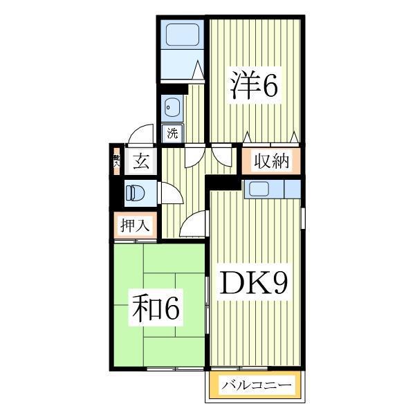 インペリアルヒルズII(2DK/1階)の間取り写真