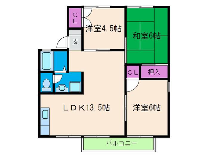 エクセレントサカウエA棟(3LDK/2階)の間取り写真