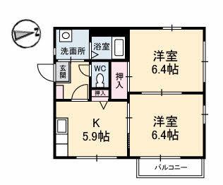 グランジュール綾羅木(2K/2階)の間取り写真
