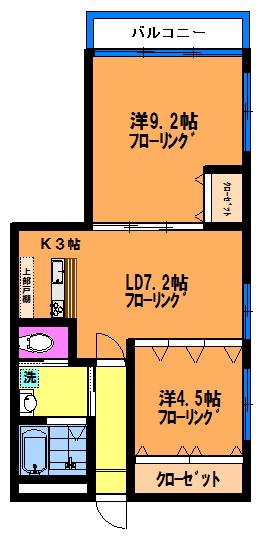 シュロス東嶺(2LDK/3階)の間取り写真