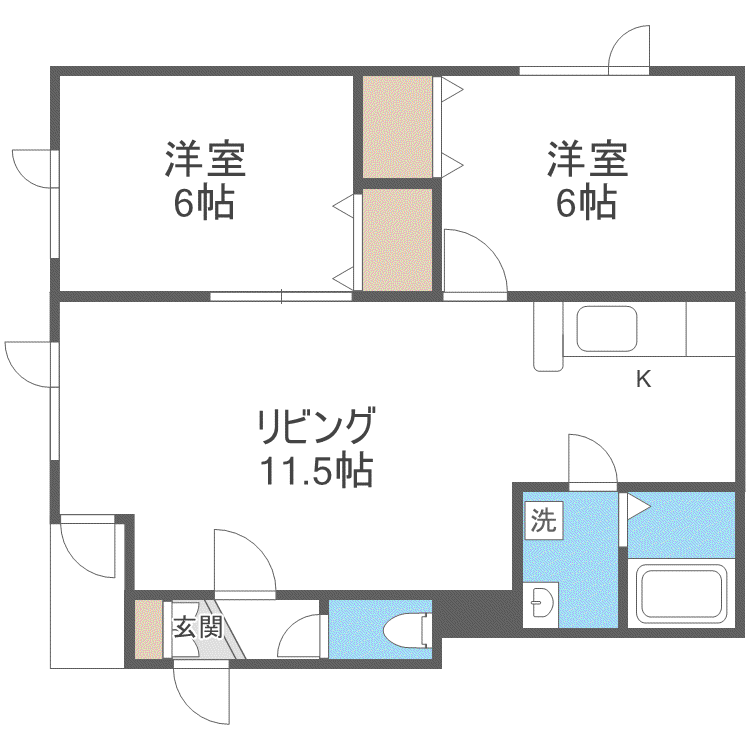 サウスヴィラB(2LDK/2階)の間取り写真