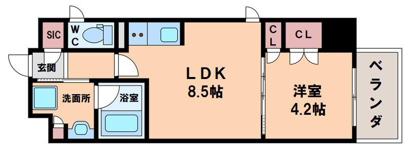シティカレント天王寺ブロード(1LDK/3階)の間取り写真