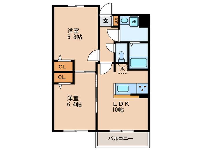 ヒルステージ東寺尾(2LDK/2階)の間取り写真
