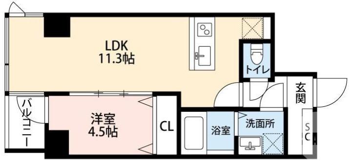 FRAME WOOD(1LDK/6階)の間取り写真