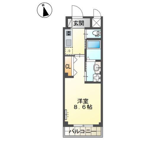 西条本町駅前マンション(1K/2階)の間取り写真