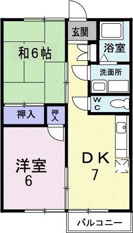 エスポワール大刀洗I(2DK/2階)の間取り写真