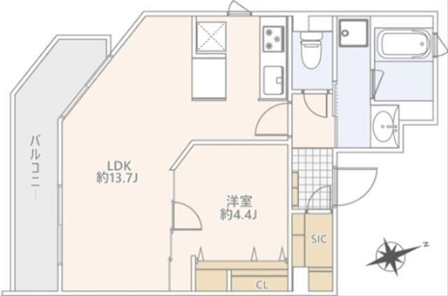 グランデュオ二子玉川4(1LDK/4階)の間取り写真