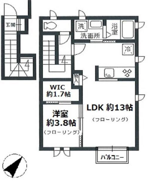 京急本線 花月総持寺駅 徒歩1分 2階建 築14年(1LDK/2階)の間取り写真