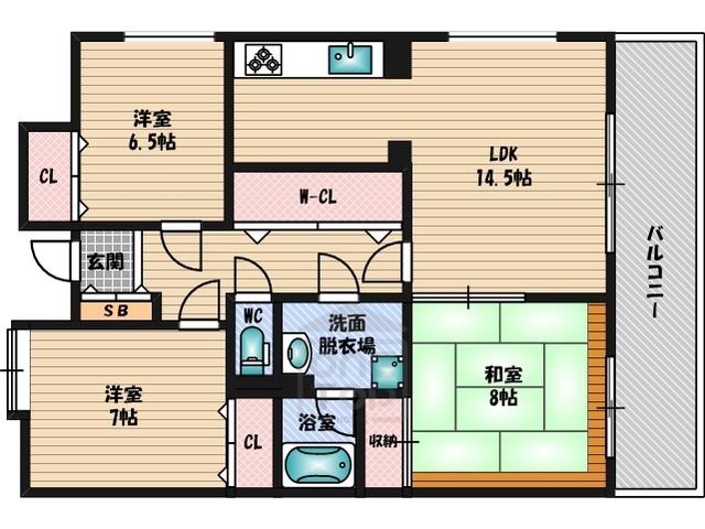 サンライズコート緑地公園B棟(3LDK/2階)の間取り写真