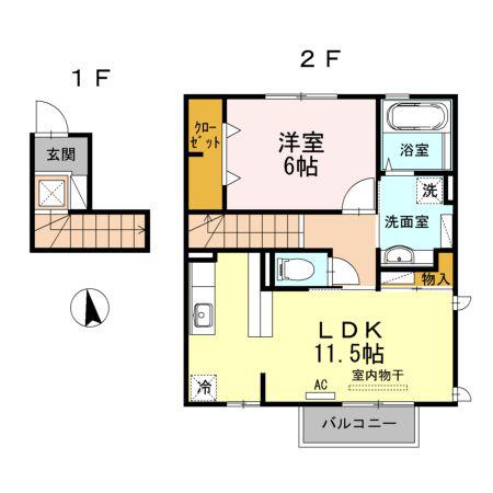 ラ・メール(1LDK/2階)の間取り写真
