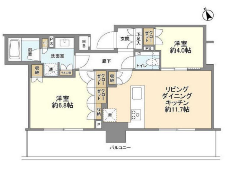 アトラスタワー五反田(2LDK/23階)の間取り写真
