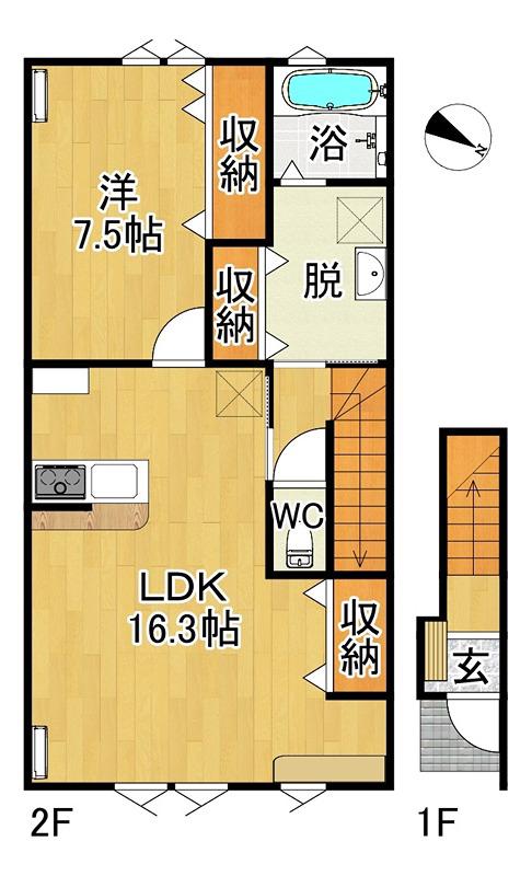 サンシエル岡造道(1LDK/2階)の間取り写真