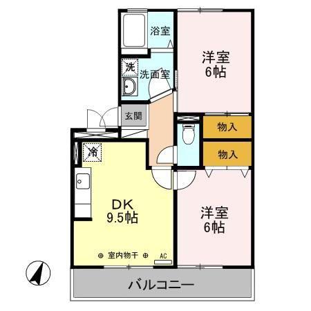 ミルホイールV(2DK/3階)の間取り写真