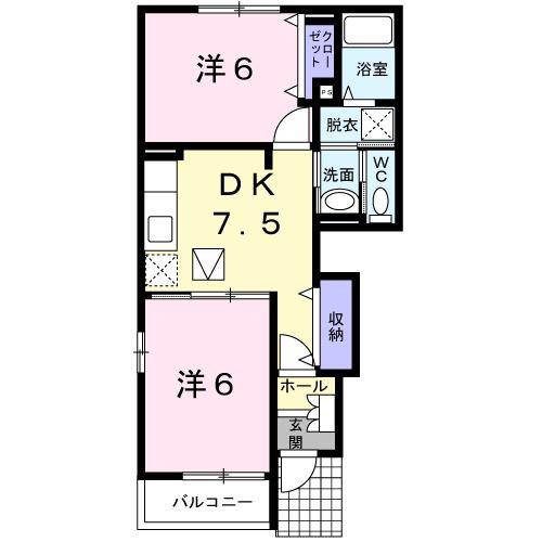 アイ・メゾンB(2DK/1階)の間取り写真