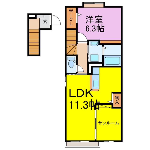 エアリーズ ヴェルテ(1LDK/2階)の間取り写真