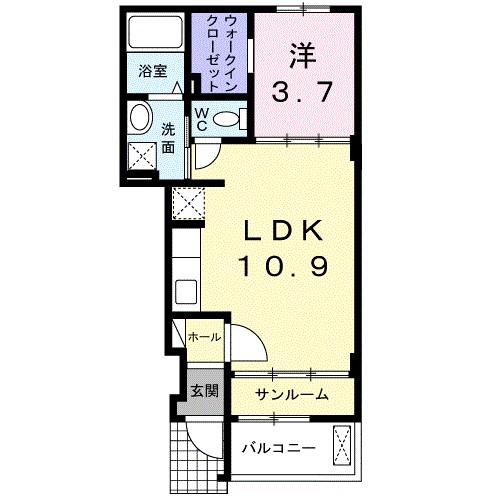 オリビエールB(1LDK/1階)の間取り写真