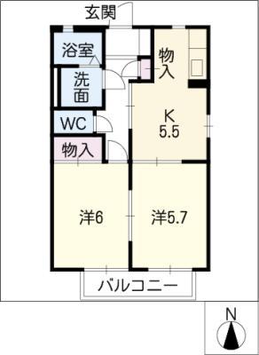 サニー牛田A棟(2K/1階)の間取り写真