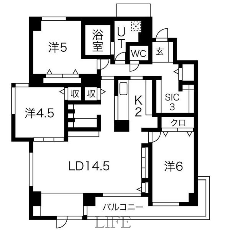 FC新札幌(3LDK/6階)の間取り写真