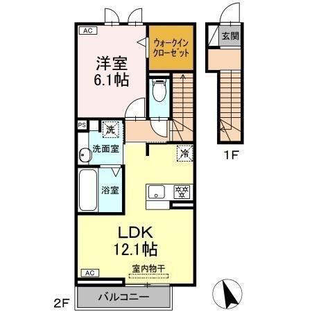 ハミルトンII(1LDK/2階)の間取り写真