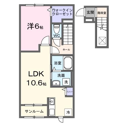 リヴィエール高岡(1LDK/2階)の間取り写真