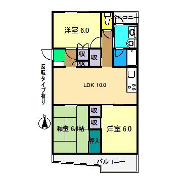 ハイツかおる(3LDK/3階)の間取り写真