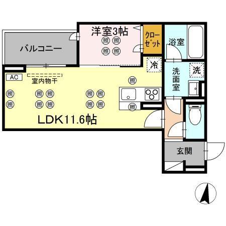D-RESIDENCE東深津町3丁目(1LDK/2階)の間取り写真