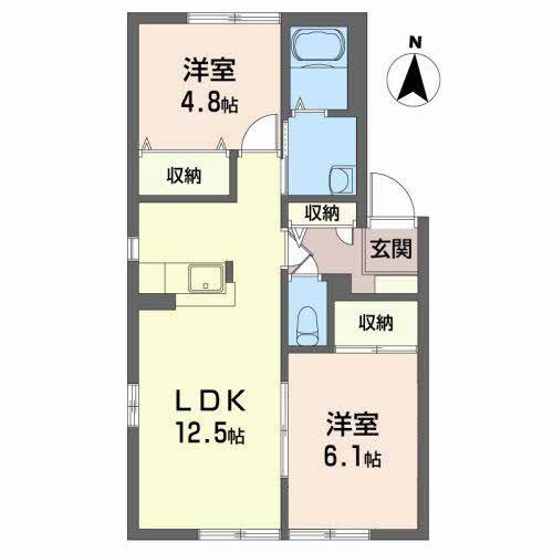 フレグランス中津川B(2LDK/1階)の間取り写真