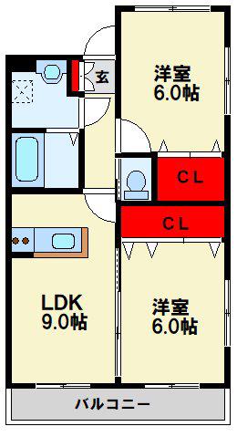 クラッセ三ヶ森(2LDK/1階)の間取り写真
