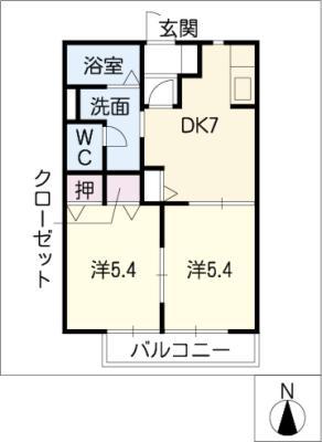 サンテラス B棟(2DK/2階)の間取り写真