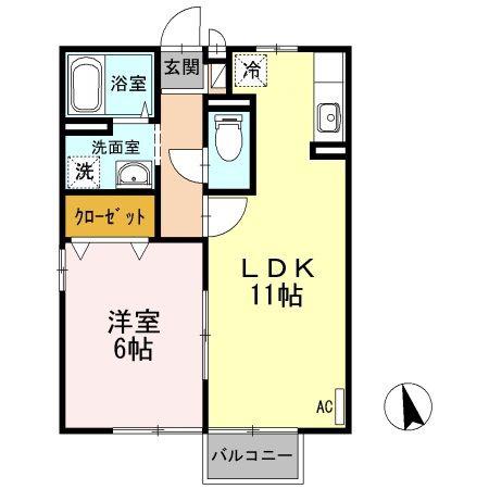 メゾン・ド・北岳(1LDK/2階)の間取り写真